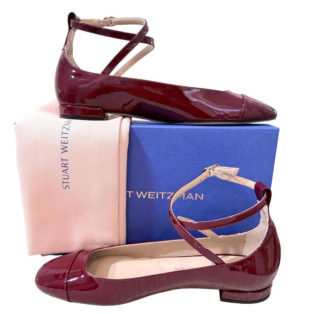 Stuart Weitzman Ballet Flat Eden Red Rosewood Patent Leather Shoes Size 10AA
